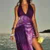 Olessia Orchid Backless Halter Maxi Dress