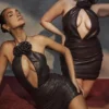Olivia Bitter Chocolate Vegan Leather Mini Dress