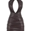 Olivia Bitter Chocolate Vegan Leather Mini Dress