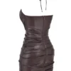 Olivia Bitter Chocolate Vegan Leather Mini Dress