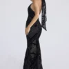 Oliviana Black & Gold Devore Velvet Maxi Gown
