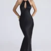 Oliviana Black Satin Maxi Dress