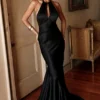 Oliviana Black Satin Maxi Dress