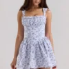 Ophelia Blue Floral Print Cotton Mini Dress With Bloomers