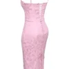 Ophelle Pink Jacquard Lace Up Bodycon Midi Dress