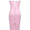 Ophelle Pink Jacquard Lace Up Bodycon Midi Dress