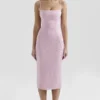 Ophelle Pink Jacquard Lace Up Bodycon Midi Dress