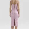 Ophelle Pink Jacquard Lace Up Bodycon Midi Dress