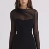 Orelia Black Draped Mesh Bodysuit