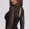 Orelia Black Draped Mesh Bodysuit