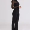 Orelia Black Draped Mesh Bodysuit