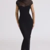 Orelia Black Draped Mesh Maxi Dress