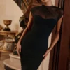 Orelia Black Draped Mesh Maxi Dress