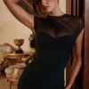 Orelia Black Draped Mesh Maxi Dress