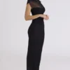 Orelia Black Draped Mesh Maxi Dress