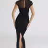 Orelia Black Draped Mesh Maxi Dress