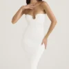 Oriana White Ribbed Knit Strapless Midi Dress