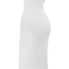 Oriana White Ribbed Knit Strapless Midi Dress