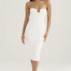 Oriana White Ribbed Knit Strapless Midi Dress