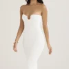 Oriana White Ribbed Knit Strapless Midi Dress