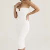 Oriana White Ribbed Knit Strapless Midi Dress