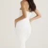 Oriana White Ribbed Knit Strapless Midi Dress
