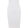 Oriana White Ribbed Knit Strapless Midi Dress