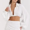 Palmer White Plunge Blouson Top
