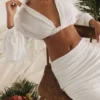 Palmer White Plunge Blouson Top