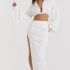 Palmer White Plunge Blouson Top