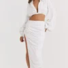 Palmer White Plunge Blouson Top