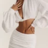 Palmer White Plunge Blouson Top