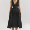 Paloma Black Satin Twist Strap Midi Dress