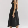Paloma Black Satin Twist Strap Midi Dress