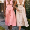 Paloma Peach Satin Pleated Midi Dress
