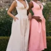 Paloma Peach Satin Pleated Midi Dress