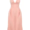 Paloma Peach Satin Pleated Midi Dress