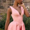 Paloma Peach Satin Pleated Midi Dress