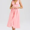 Paloma Peach Satin Pleated Midi Dress