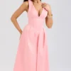 Paloma Peach Satin Pleated Midi Dress