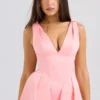 Paloma Peach Satin Pleated Midi Dress