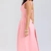Paloma Peach Satin Pleated Midi Dress