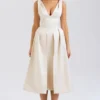 Paloma Vintage Cream Satin Pleated Midi Dress
