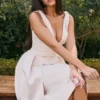 Paloma Vintage Cream Satin Pleated Midi Dress