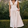 Paloma Vintage Cream Satin Pleated Midi Dress