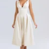 Paloma Vintage Cream Satin Pleated Midi Dress