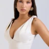 Paloma Vintage Cream Satin Pleated Midi Dress
