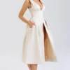 Paloma Vintage Cream Satin Pleated Midi Dress