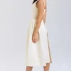 Paloma Vintage Cream Satin Pleated Midi Dress