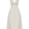 Paloma Vintage Cream Satin Pleated Midi Dress